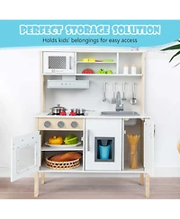 Kids Kitchen Playset Wooden Pretend Play Chef Toy with Microwave & Accessories