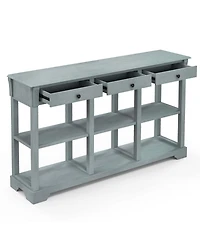 58" Long Sofa Table with Storage Retro Console Table with 3 Drawers & Open Shelves