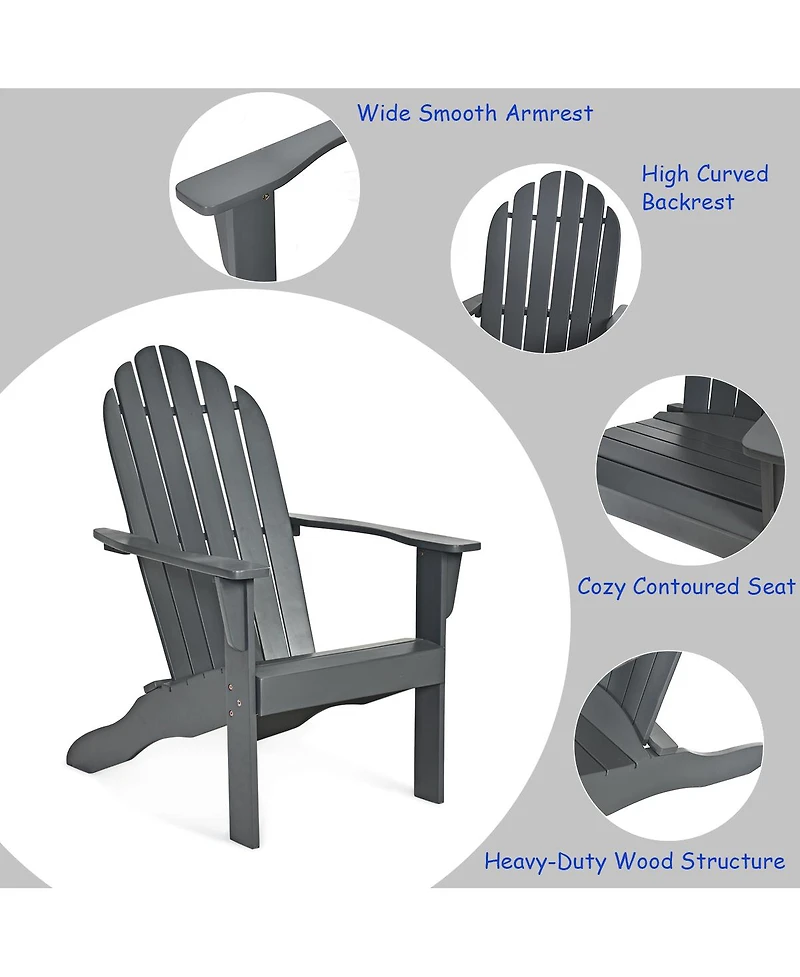 Costway Outdoor Adirondack Chair Solid Wood Durable Patio Garden Furniture