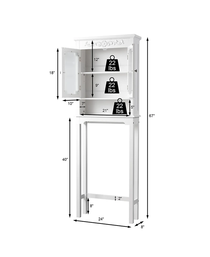 Over The Toilet Bathroom Space Saver Carved Top Toilet Rack w/ Adjustable Shelf