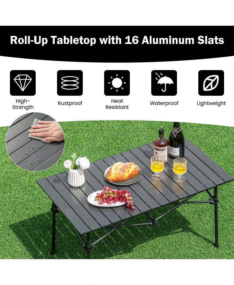 Gymax Aluminum Camping Table for 4-6 People Folding Picnic Table w/ Carry Bag