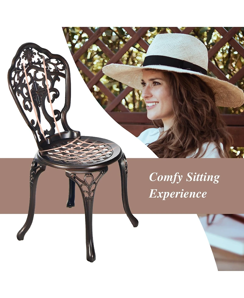 3PCS Patio Bistro Set Round Table Chairs All Weather Cast Aluminum Yard