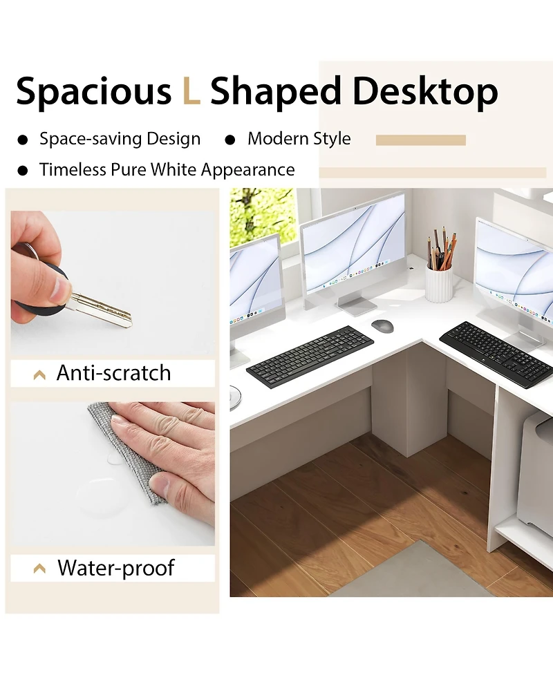 L-shaped Corner Computer Desk Home Office Writing Workstation with Storage Shelves