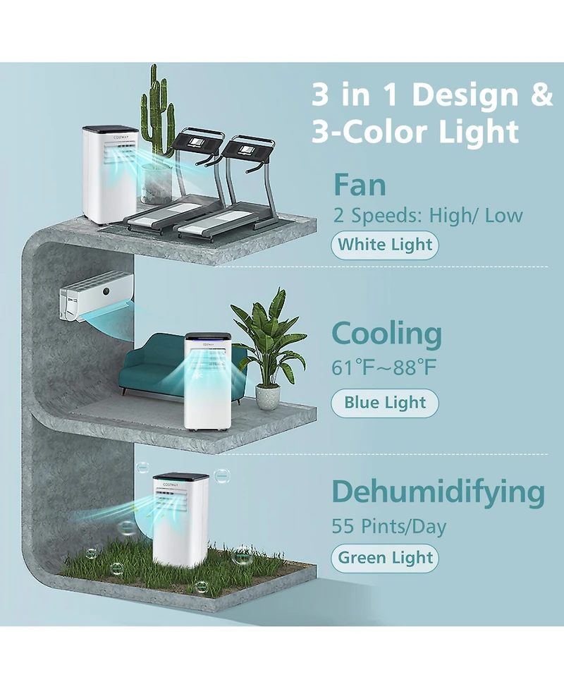 Btu ( Btu Ashrae) Portable Air Conditioner 3-in-1 Ac Unit w/ Cool Dehum Fan Sleep Mode