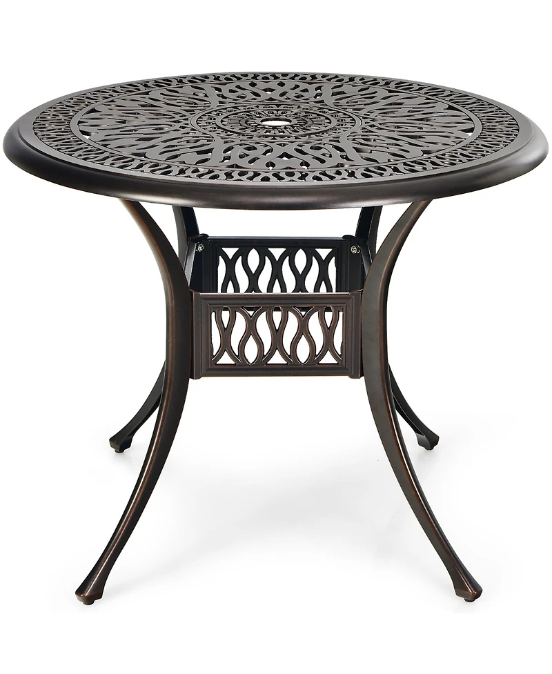 Costway 36'' Patio Round Dining Bistro Table Cast W/2'' Umbrella Hole