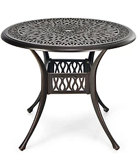 Costway 36'' Patio Round Dining Bistro Table Cast W/2'' Umbrella Hole