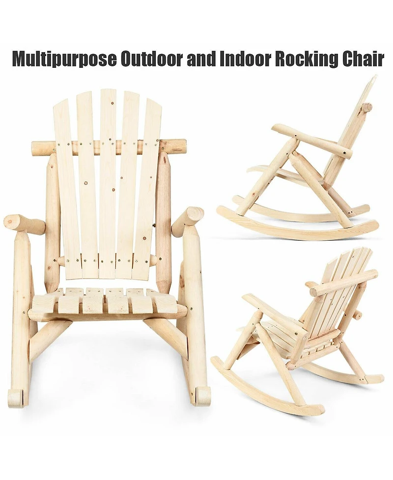 Costway Log Rocking Chair Wood Single Porch Rocker Lounge Patio Deck Furniture