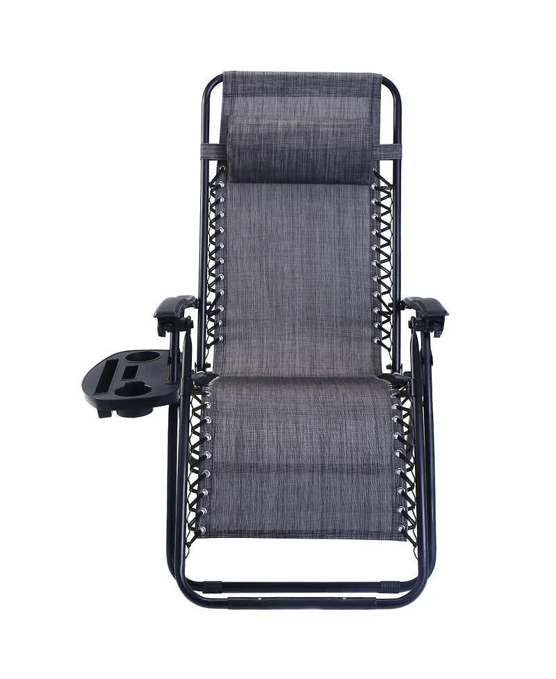 Costway 2PC Folding Zero Gravity Reclining Lounge Chairs Beach Patio W/Utility Tray