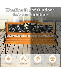 Costway Park Garden Bench Porch Path Chair Furniture Cast Iron Hardwood