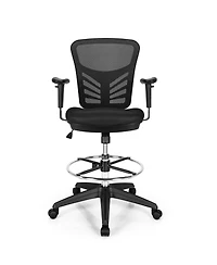 Mesh Drafting Chair Office Chair w/Adjustable Armrests & Foot-Ring