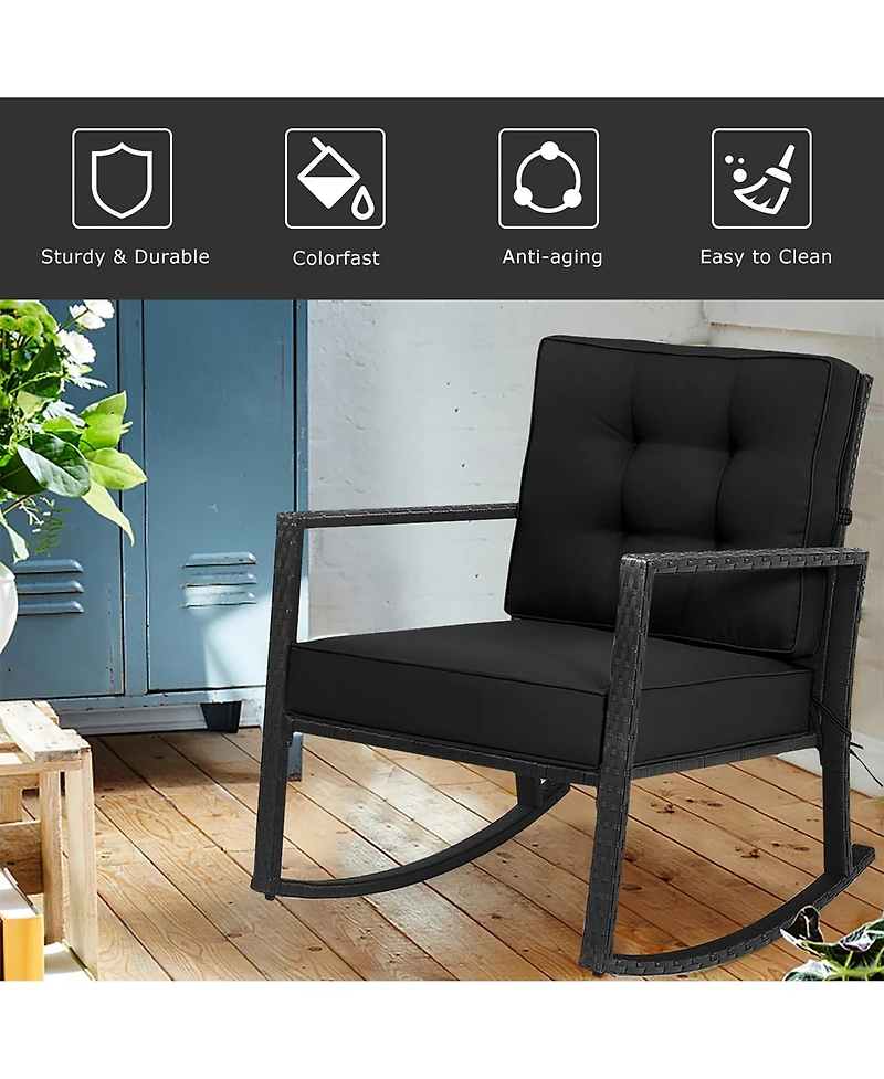 Costway Patio Rattan Rocker Chair Outdoor Glider Rocking Cushion Lawn