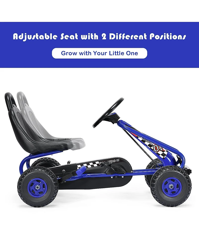Kids Pedal Go Kart 4 Wheel Ride On Toys w/ Adjustable Seat & Handbrake