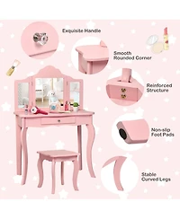 Costway Vanity Table Set Makeup Dressing Kids Stool Mirror