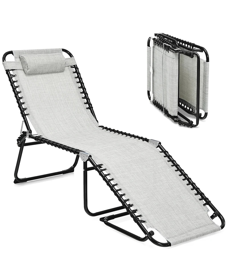 Costway Folding Beach Lounge Chair Heightening Design Patio Lounger