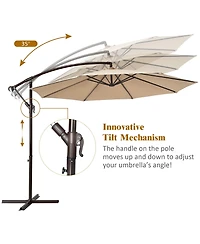 10FT Patio Offset Hanging Umbrella Easy Tilt Adjustment 8 Ribs