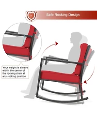 Costway Patio Rattan Rocker Chair Outdoor Glider Wicker Rocking Chair Cushion Lawn