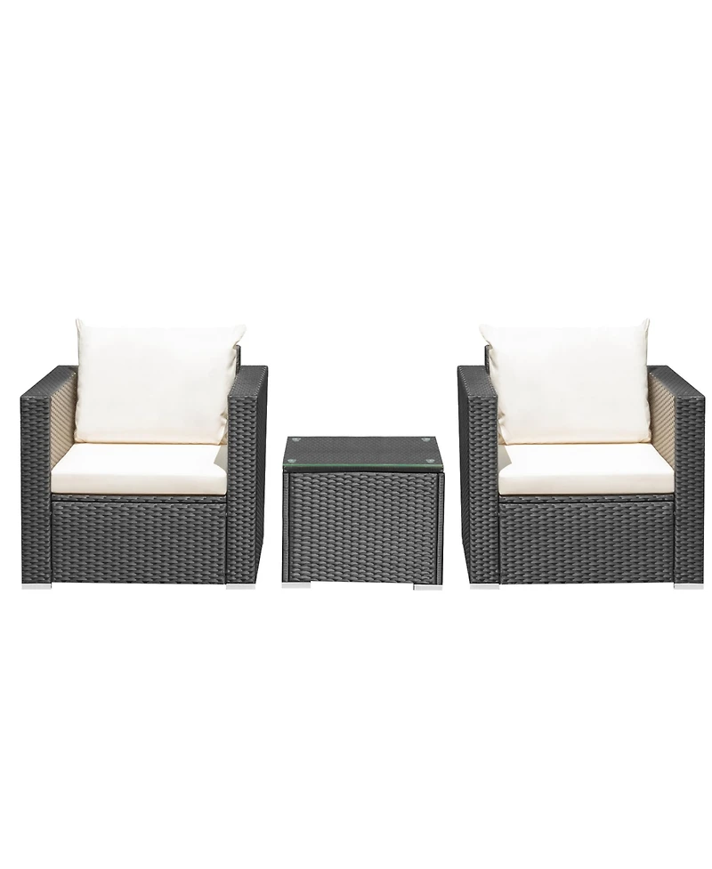 Gymax 3PCS Rattan Patio Conversation Furniture Set Outdoor Sofa Set w/ Cushions