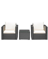 Gymax 3PCS Rattan Patio Conversation Furniture Set Outdoor Sofa Set w/ Cushions