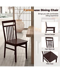 Costway Farmhouse Dining Chair Set of 2 Armless Wooden Chair with Slanted High Backrest