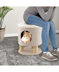 3-in-1 Cat Condo Stool Kitty Bed with Scratching Posts & Plush Ball Toy