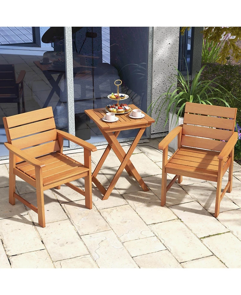 2 Pcs Patio Hardwood Chair Wood Dining Armchairs Breathable Slatted Seat Garden