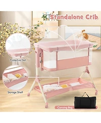 Height Adjustable Bedside Sleeper Baby Crib with Storage Bag