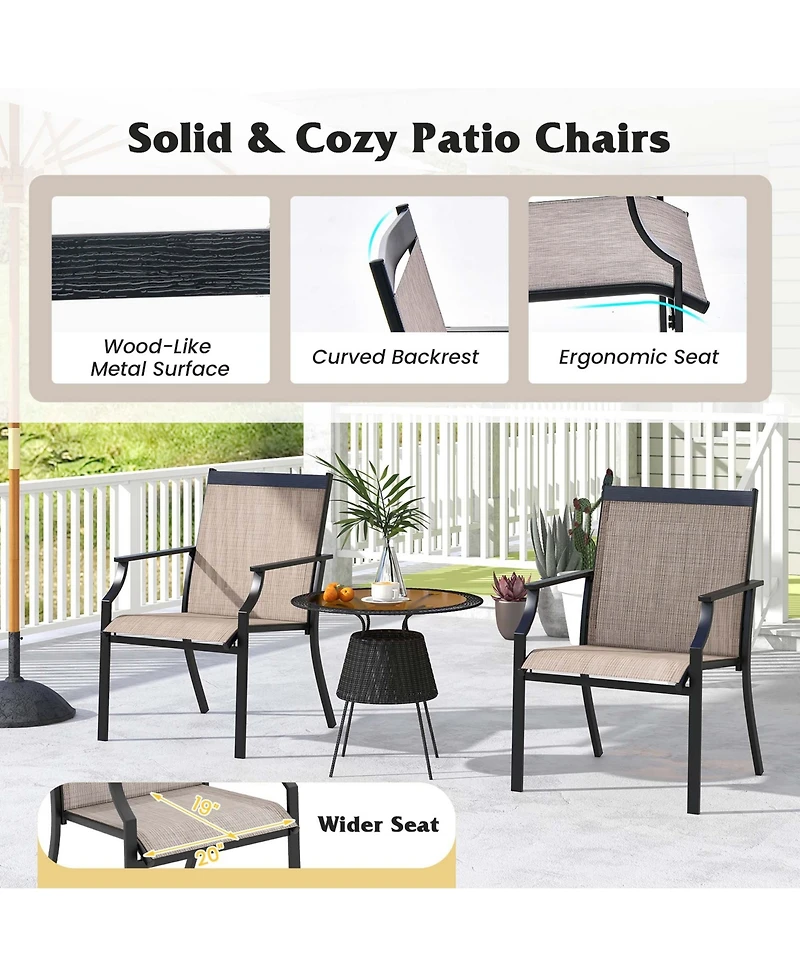 2 Piece Patio Dining Chairs Large Outdoor with Breathable Seat & Metal Frame