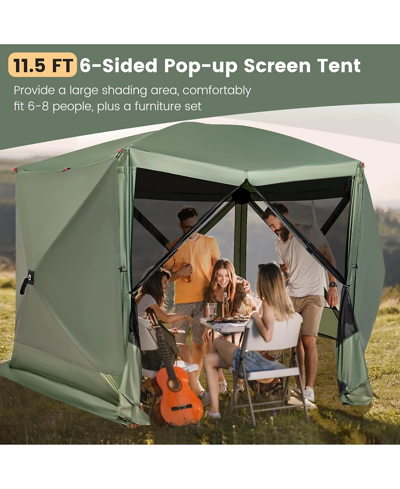 1.5 X 11.5 Ft 6-Sided Pop-up Screen House Tent With 2 Wind Panels for Camping