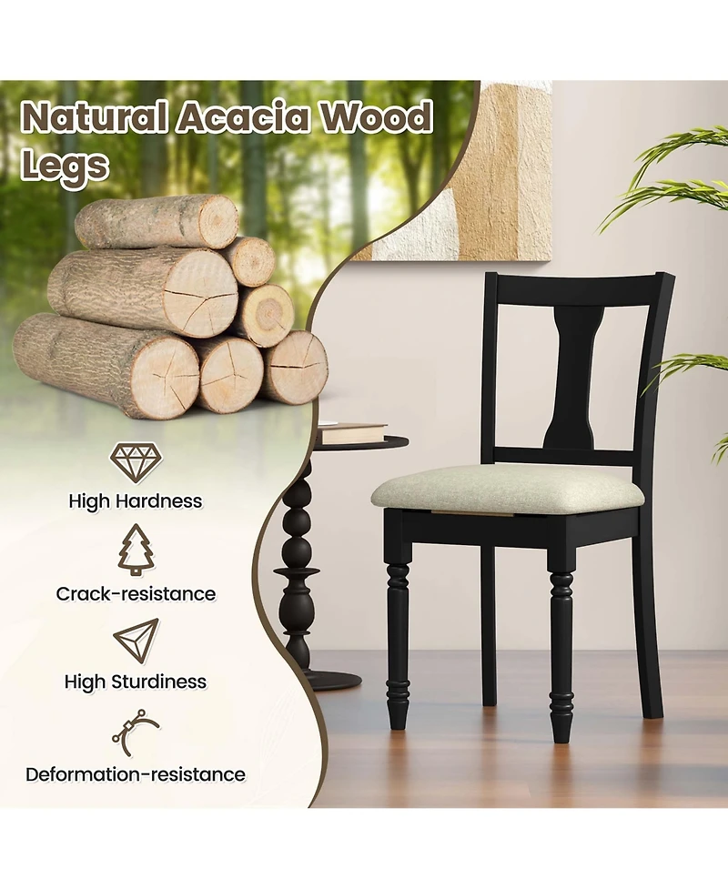 2 Pcs Wood Chair Antique Upholstered with Storage Space