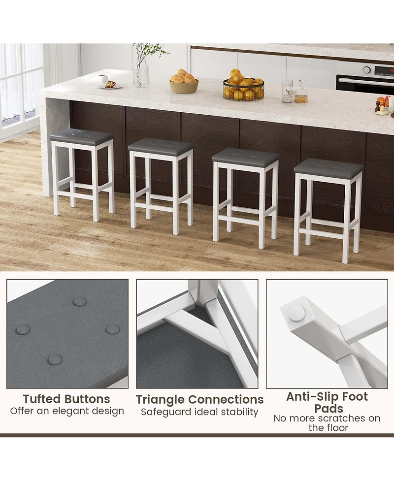 Set of 2 Rubber Wood Bar Stools 24" Counter Height Stool with Padded Seat