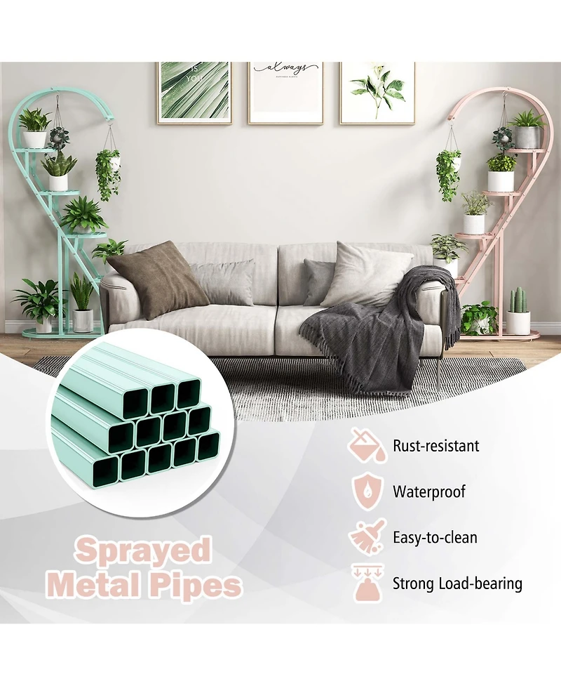 Costway 5 Tier Metal Plant Stand Heart-shaped Shelf with Hanging Hook for Multiple Plants