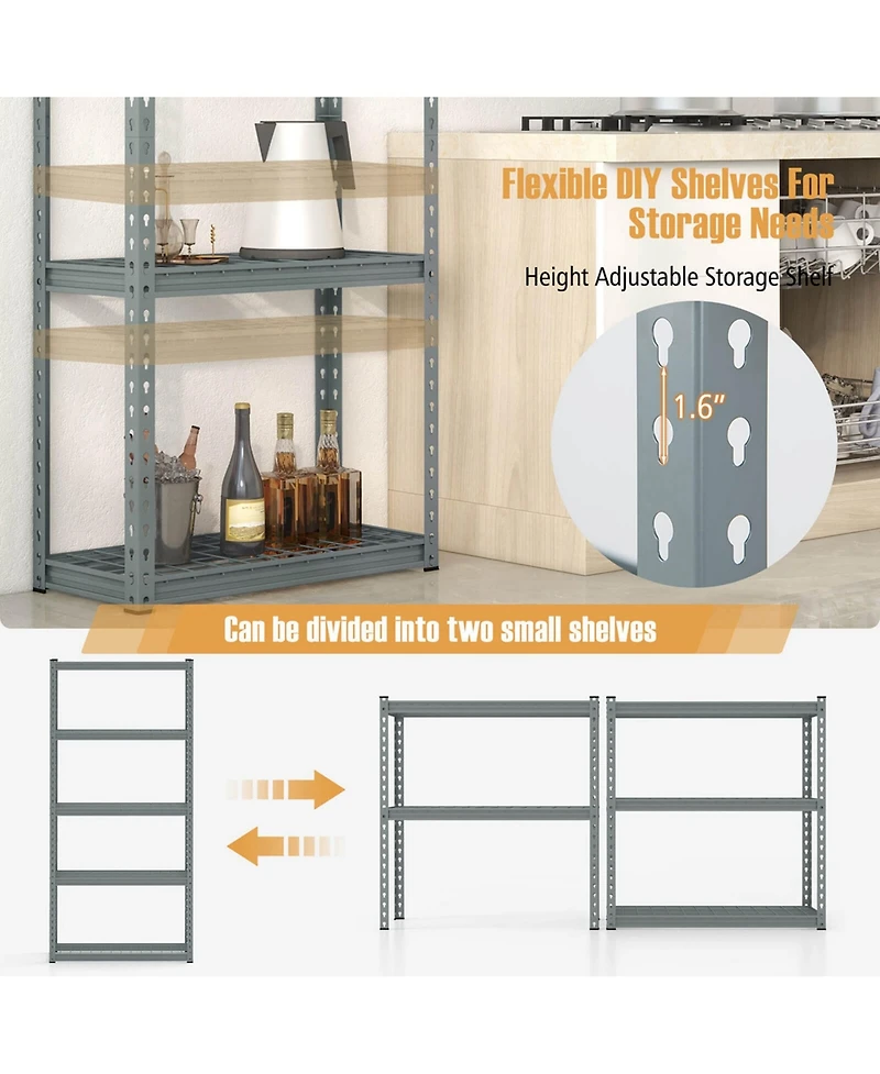 4 Pcs 5-Tier Heavy Duty Storage Shelf Utility Rack with Anti-tipping Device