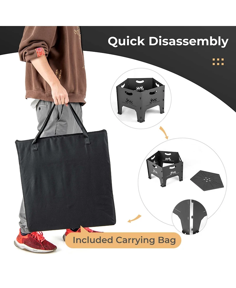 Costway Fire Pit for Outside 19 Inches Collapsible Portable Plug Fire Pit with Storage Bag