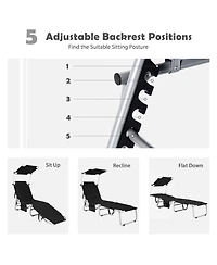 Costway 2 Pcs Foldable Sun Shading Lounge Chair Adjustable Beach Sunbathing Recliner