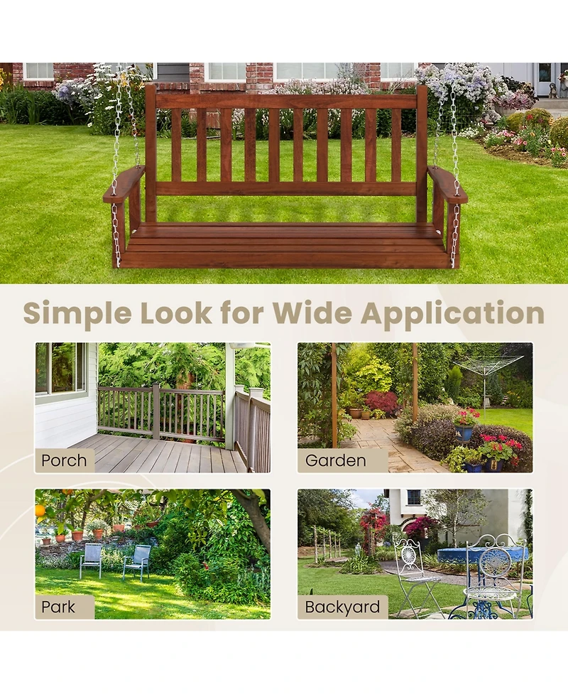 Costway -Person Wooden Outdoor Porch Swing Heavy Duty Patio Hanging Bench Chair