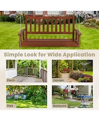 Costway -Person Wooden Outdoor Porch Swing Heavy Duty Patio Hanging Bench Chair