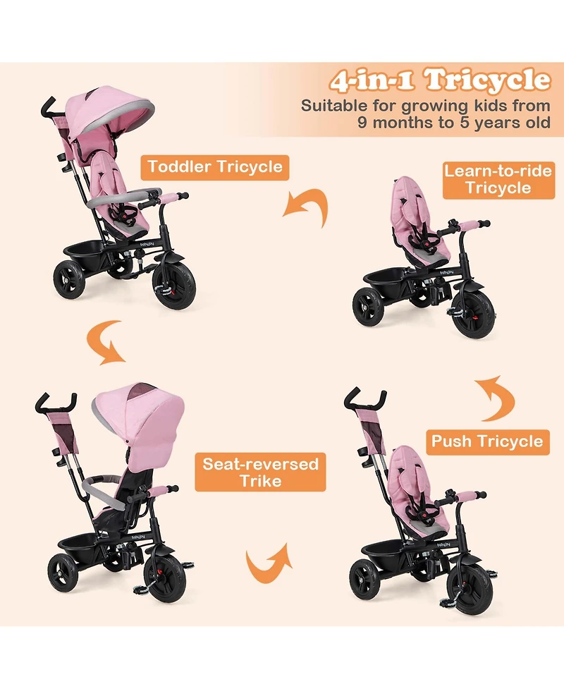 Costway Toddler 4-in-1 Multifunctional Tricycle Trike with Removable Canopy & Push Handle