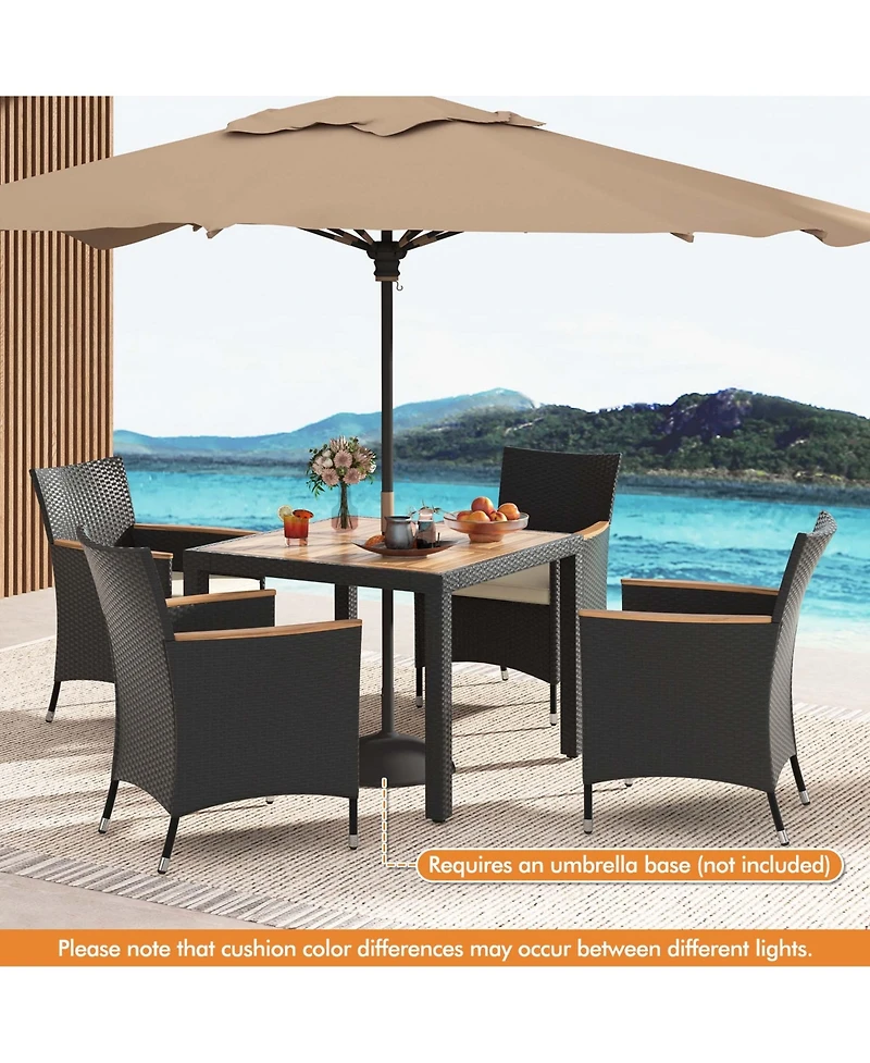 Costway 5 Pcs Patio Dining Table Set for 4 Rattan Conversation Set with Umbrella Hole