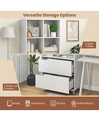 Bookcase with 2 Drawers 4-Tier Open Bookshelf with 4 Storage Cubes for Home Office