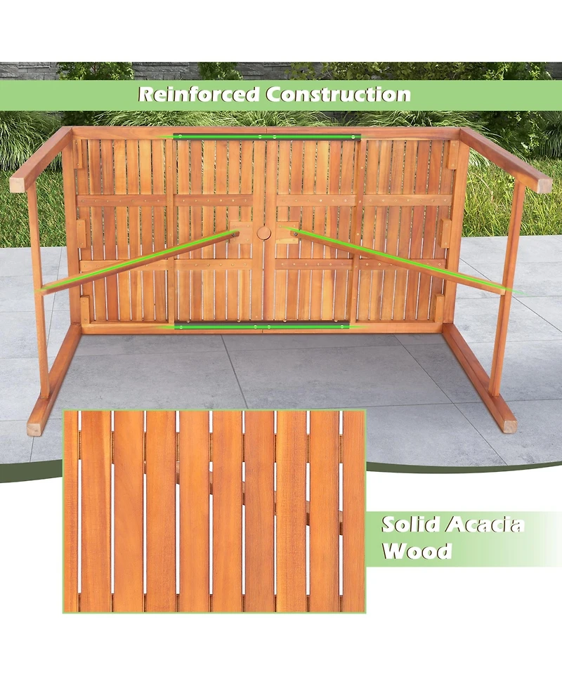 Costway Patio Rectangular Acacia Wood Dining Table 4-6 Person Outdoor