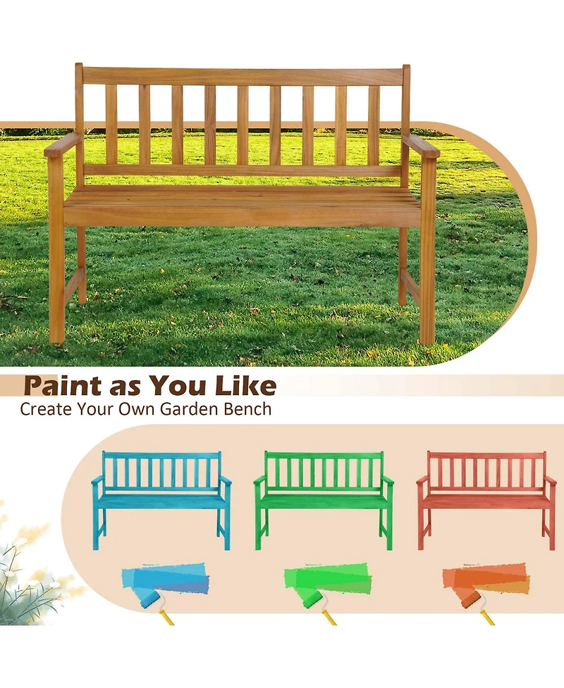 Costway Patio Acacia Wood Bench 2-Person Slatted Seat Backrest