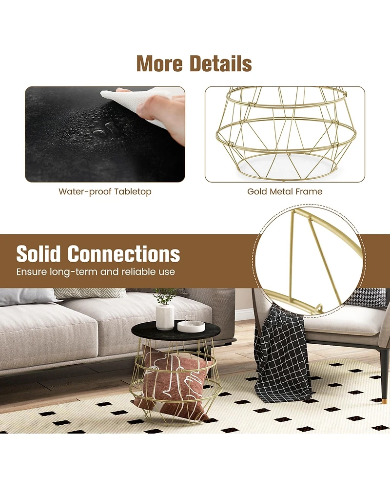 Costway Round Side End Coffee Sofa Table Nightstand with Storage Space Removable Top