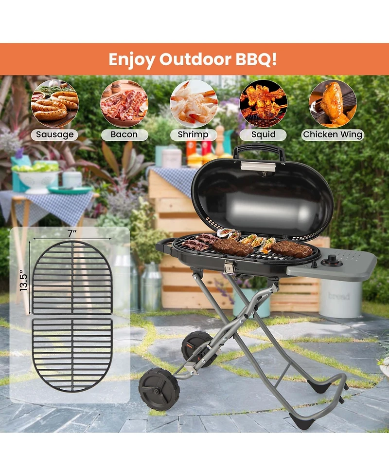 Costway Portable Propane Grill Folding Gas Grill Griddle with Wheels & Side Shelf