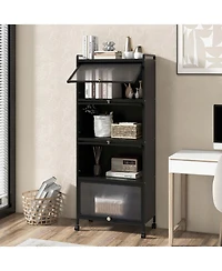 5-Tier Kitchen Baker's Rack Storage Cabinet Mobile Microwave Stand Flip-up Doors