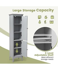 Tall Bathroom Floor Cabinet Narrow Linen Tower with 2 Doors & Adjustable Shelf