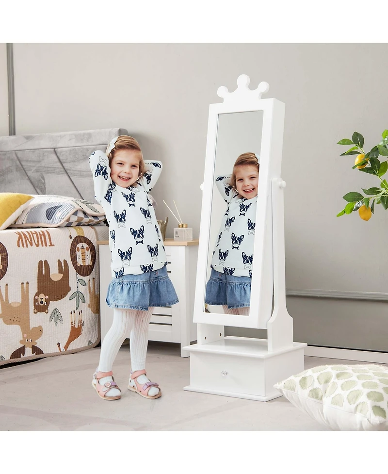 Kid Freestanding Jewelry Armoire 2-in-1 Full Length Mirror Storage Drawer