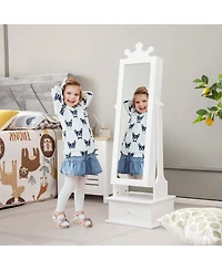 Kid Freestanding Jewelry Armoire 2-in-1 Full Length Mirror Storage Drawer