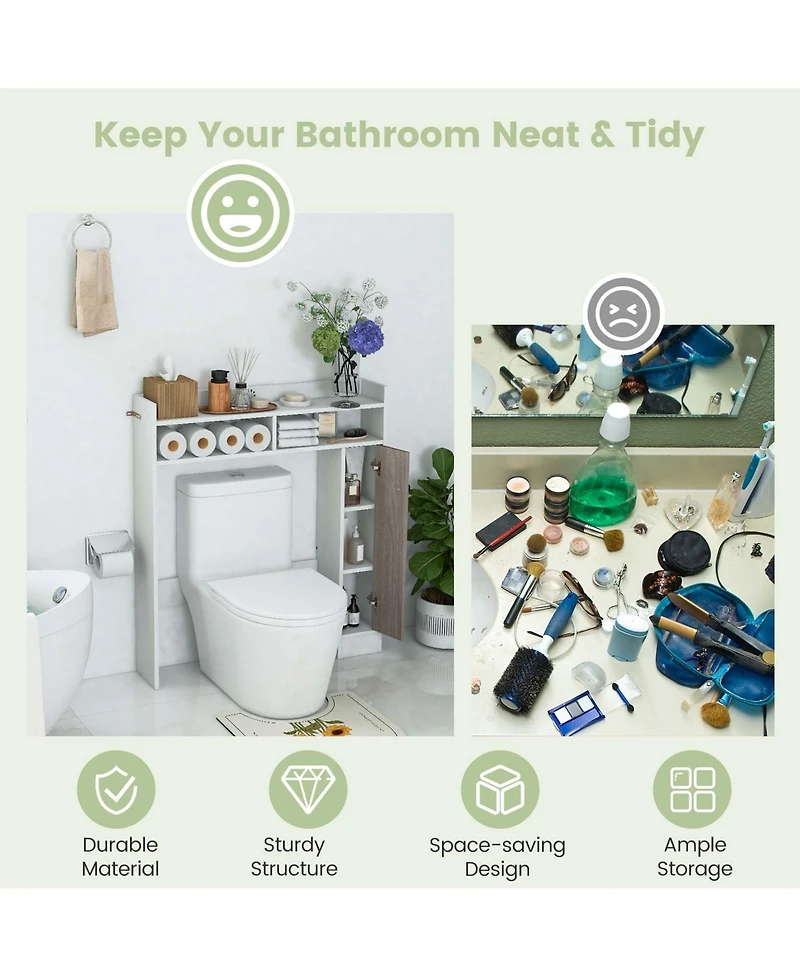 Over the Toilet Bathroom Cabinet Floor Storage Organizer with Adjustable Shelves