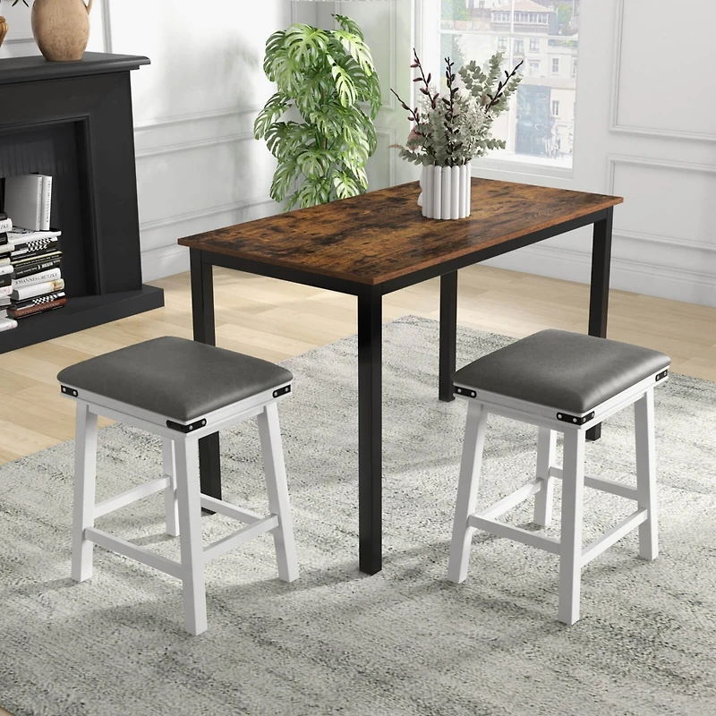 24'' Dining Bar Stool Set of 2 Counter Height Padded Seat Wood Frame Kitchen