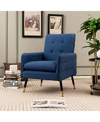 Linen Fabric Accent Chair Modern Single Sofa Chair with Solid Metal Legs